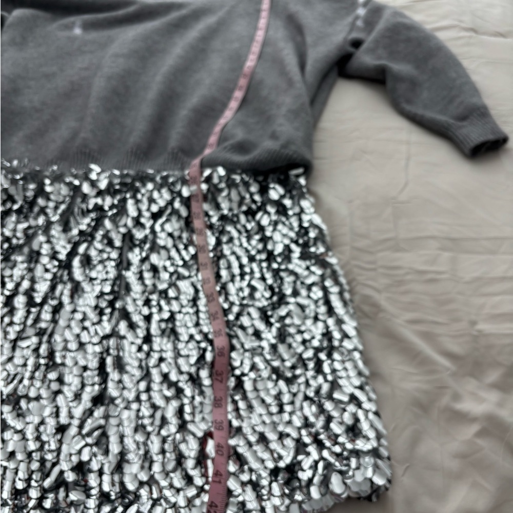 NWT Anthropologie Glamorous Gray Sweater Dress with  Silver Sequin Midi  Skirt - Picture 8 of 10